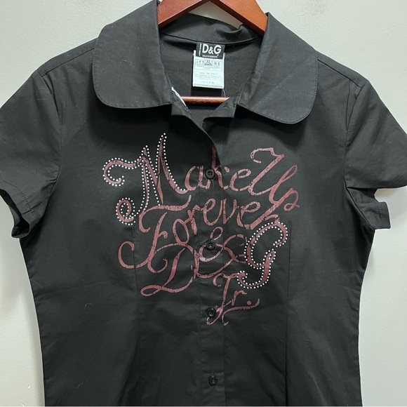 D&G Dolce & Gabbana Black Button Down Short Sleeve Shirt Size XL - Picture 2 of 10